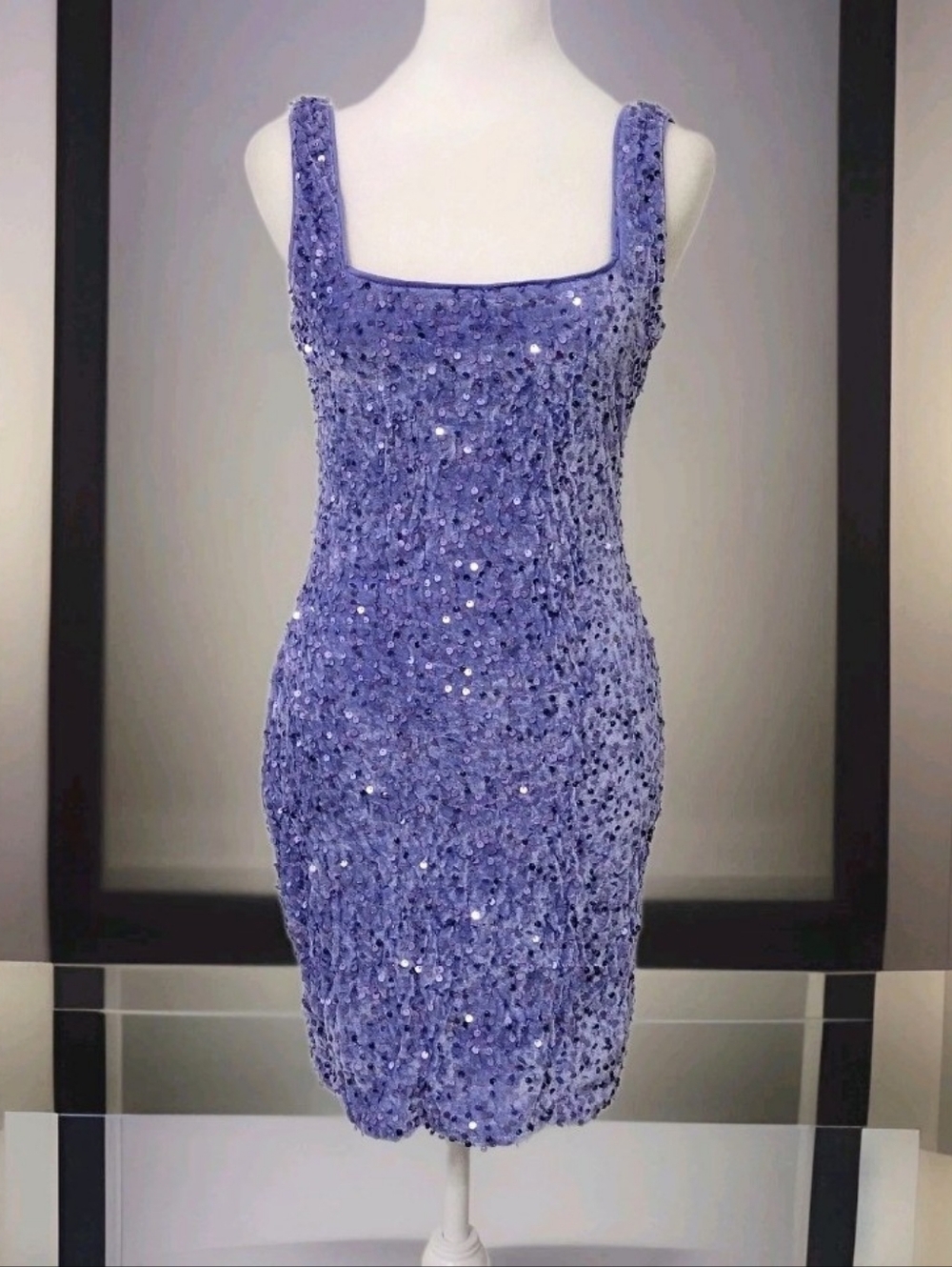 NWT! Beginning Boutique Lavender Sequin Square-Neck Mini Dress